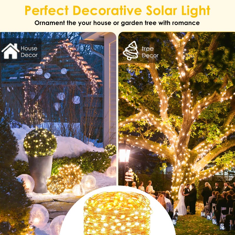 SANJICHA Extra-Long 144FT Solar String Lights for Outside, 2 Pack 400LED Solar Christmas Lights Outdoor, Waterproof Copper Wire with 8 Modes Twinkle Fairy Lights for Tree Garden Party Xmas Decor (Warm White) - Image 3